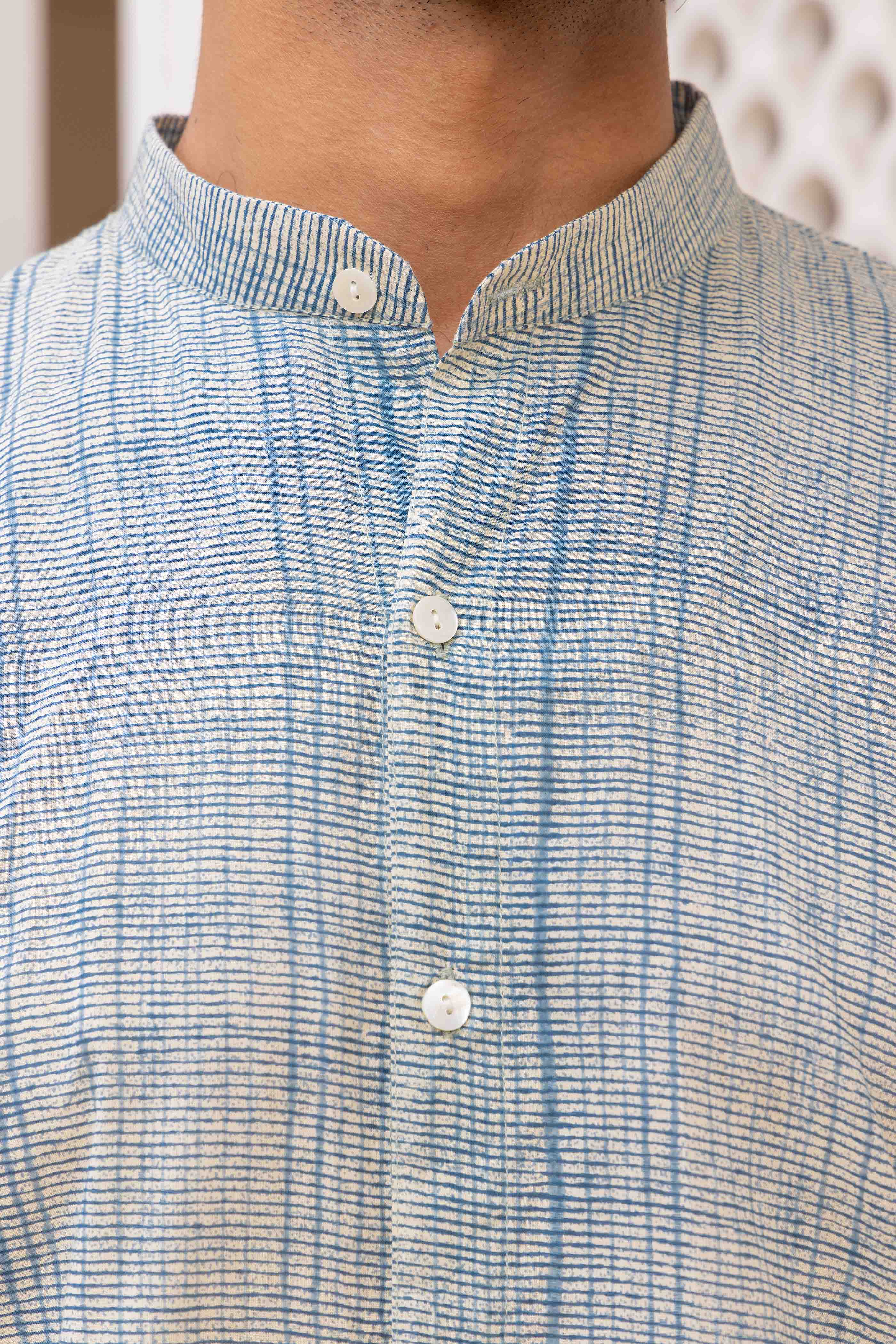 Blue Stripes Printed Cotton Shirt Kurta